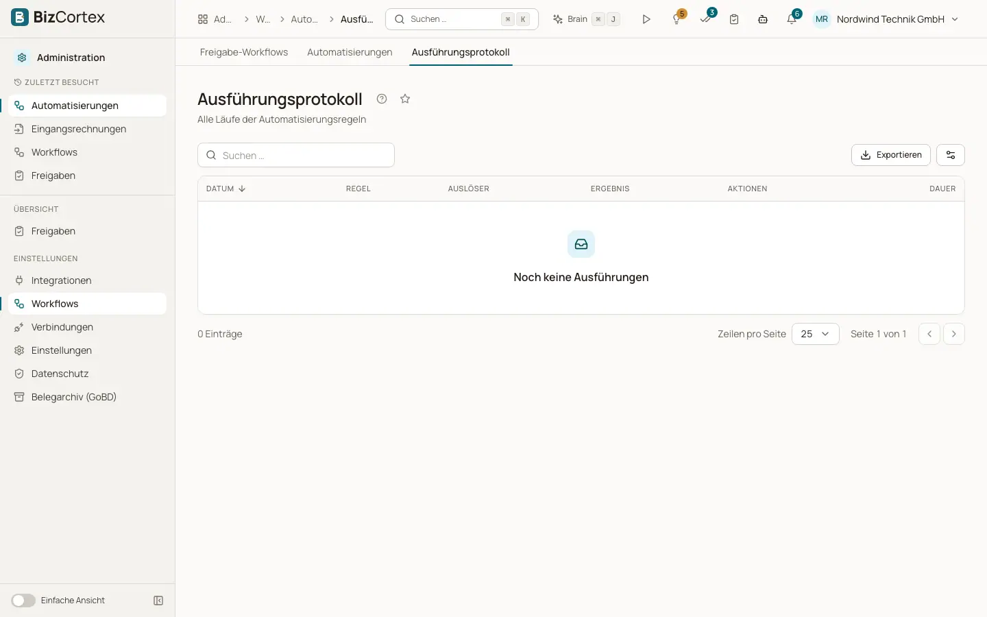 Ausführungsprotokoll der Automatisierungen