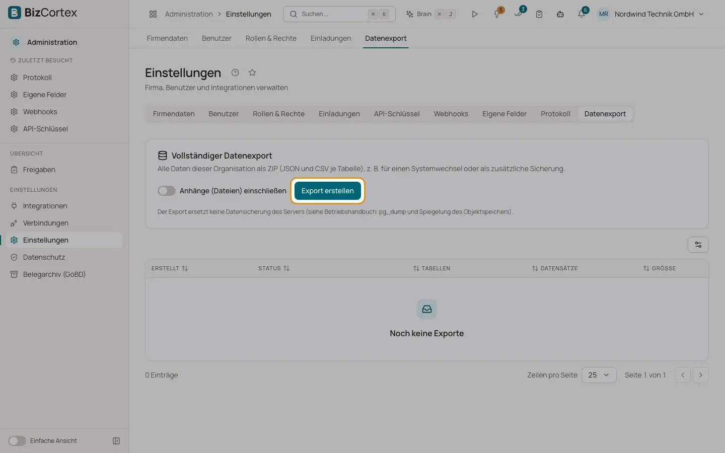 Vollständiger Datenexport