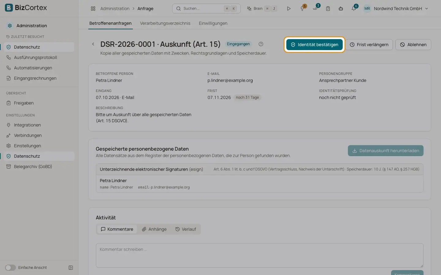 Eine Betroffenenanfrage bearbeiten
