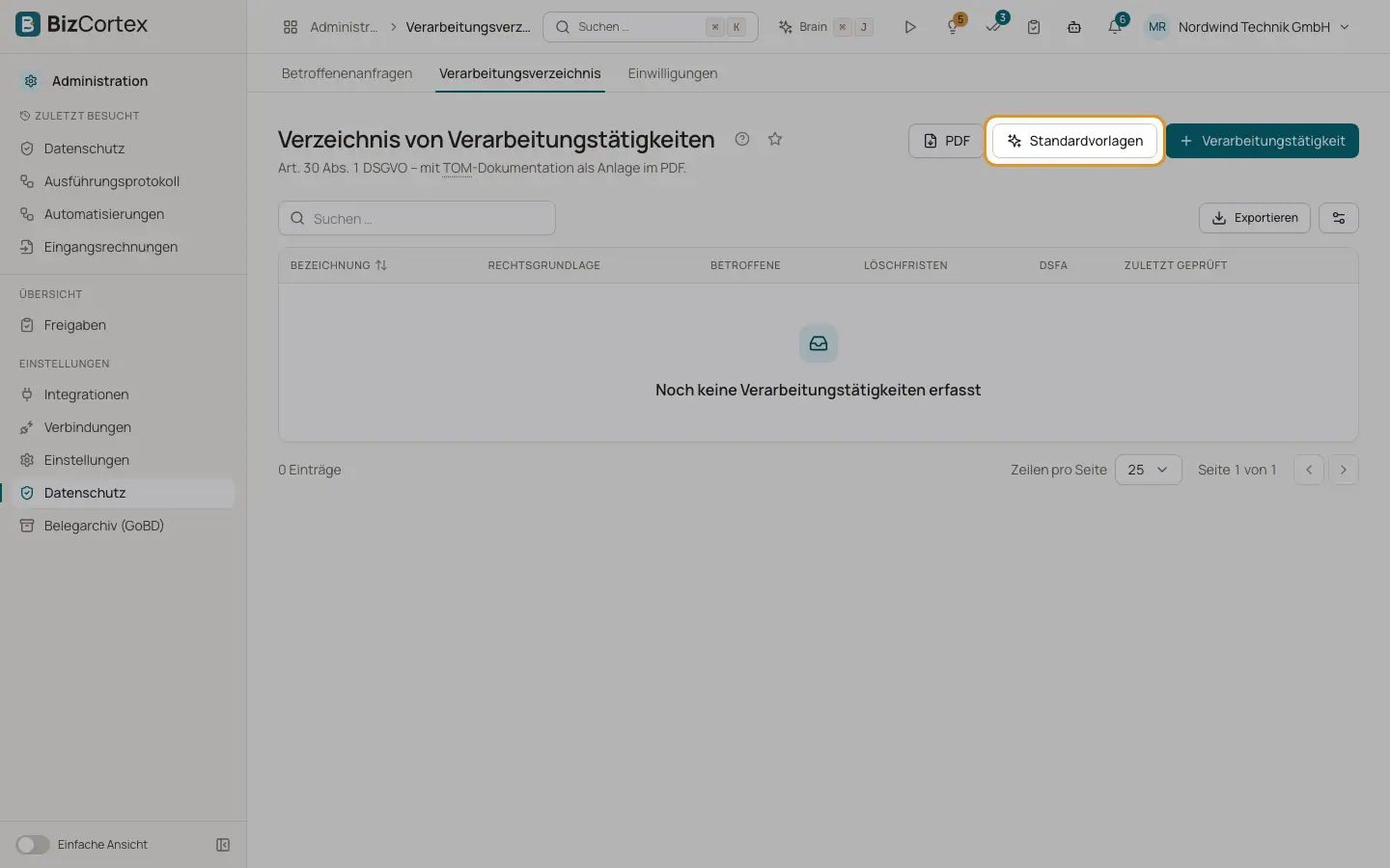 Verzeichnis von Verarbeitungstätigkeiten