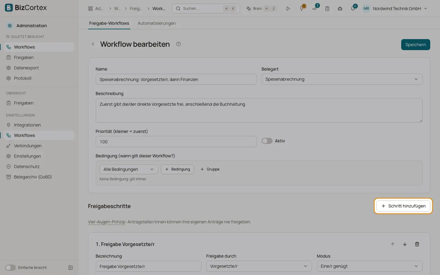 Einen Freigabe Workflow bearbeiten