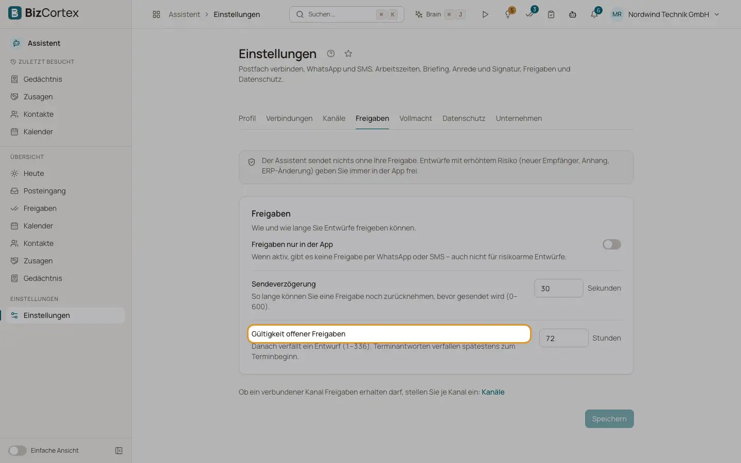 Einstellungen: Freigaben