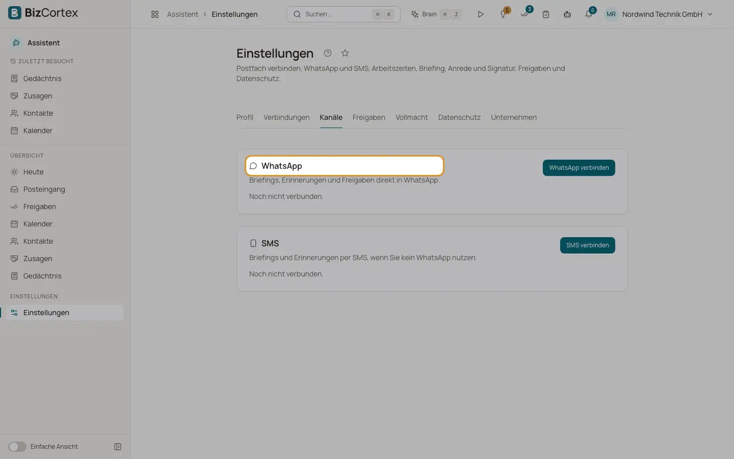 Einstellungen: Kanäle