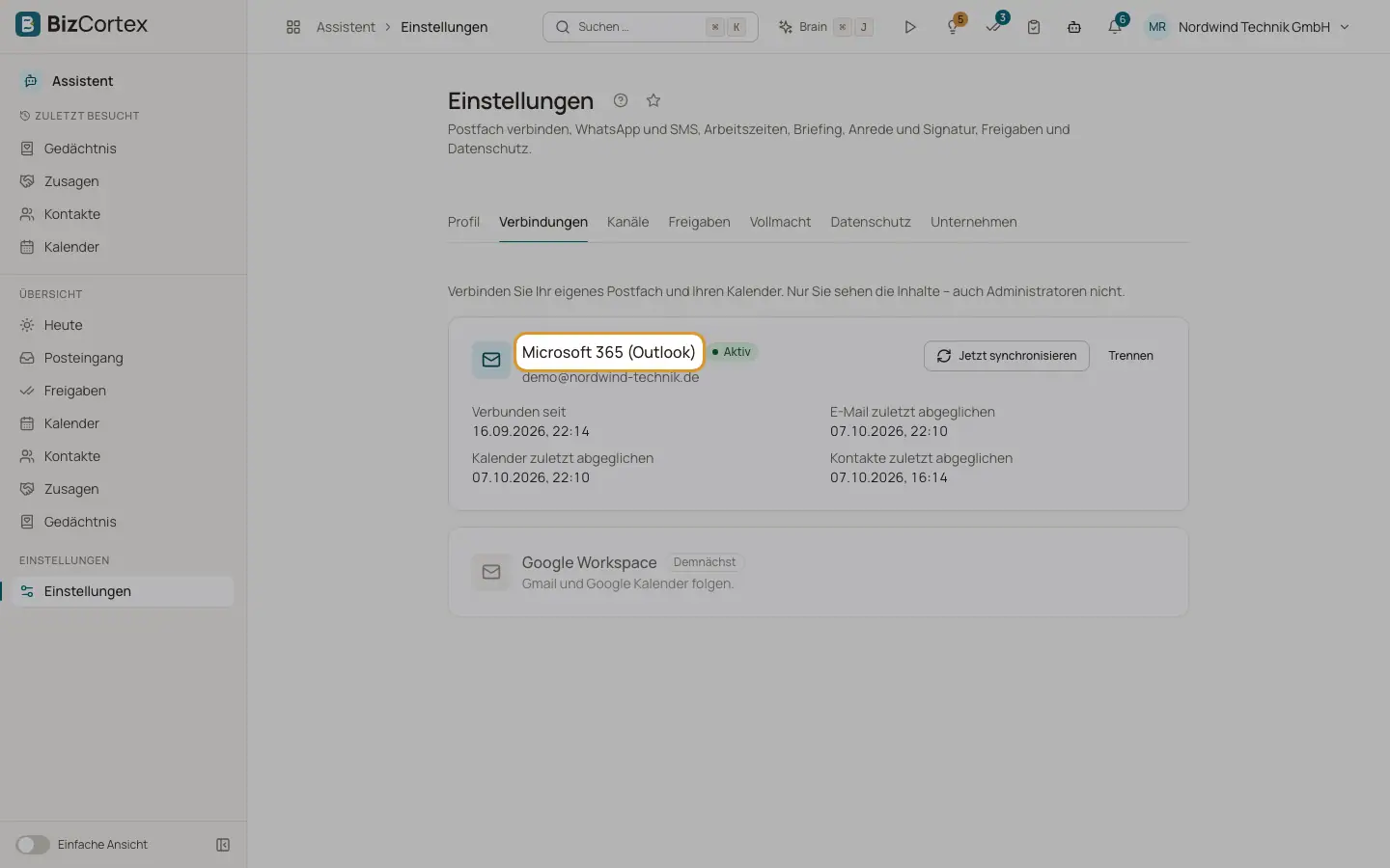 Einstellungen: Verbindungen