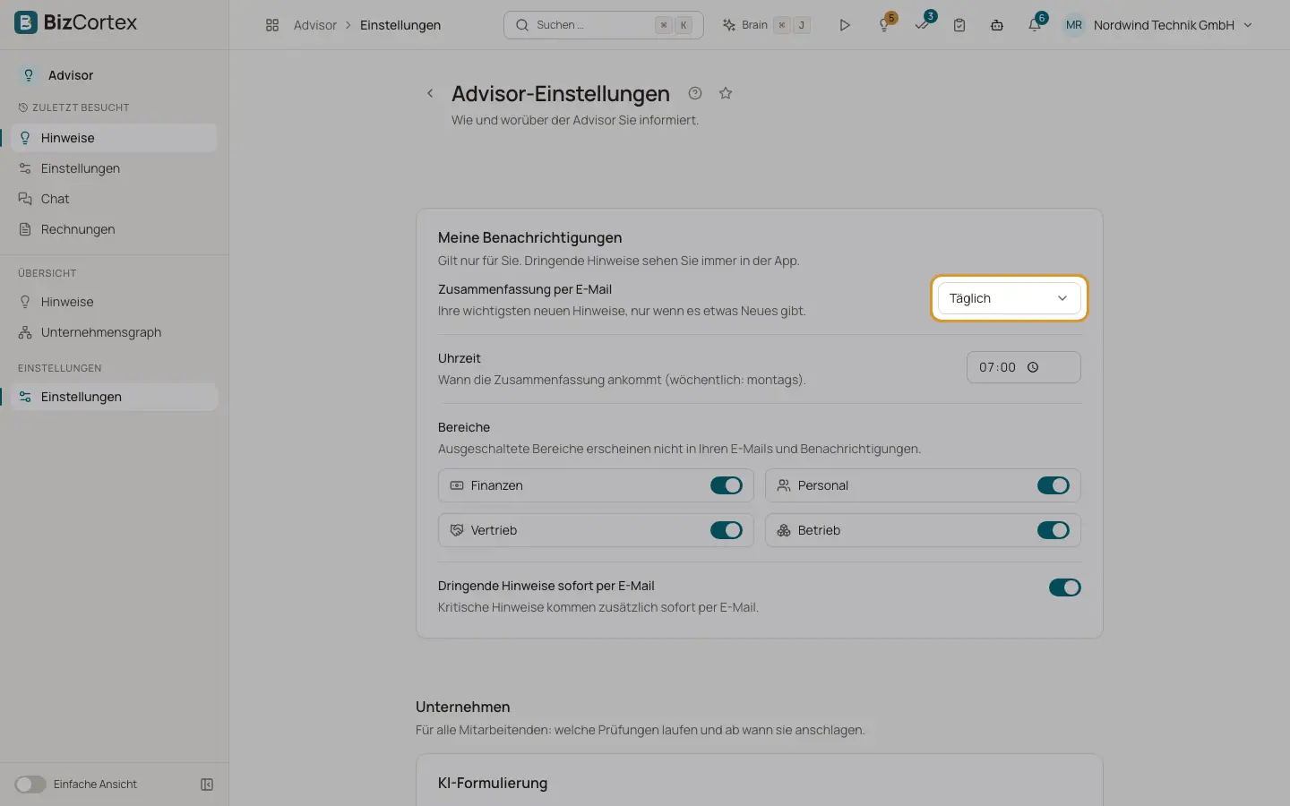 Ihre Advisor Benachrichtigungen