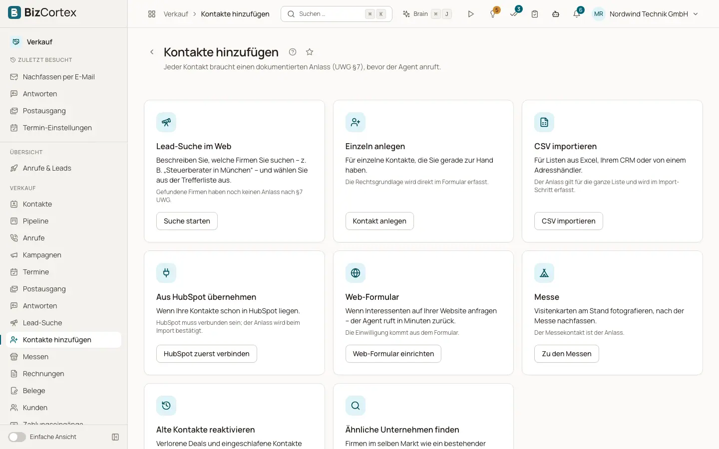 Wege, Kontakte hinzuzufügen