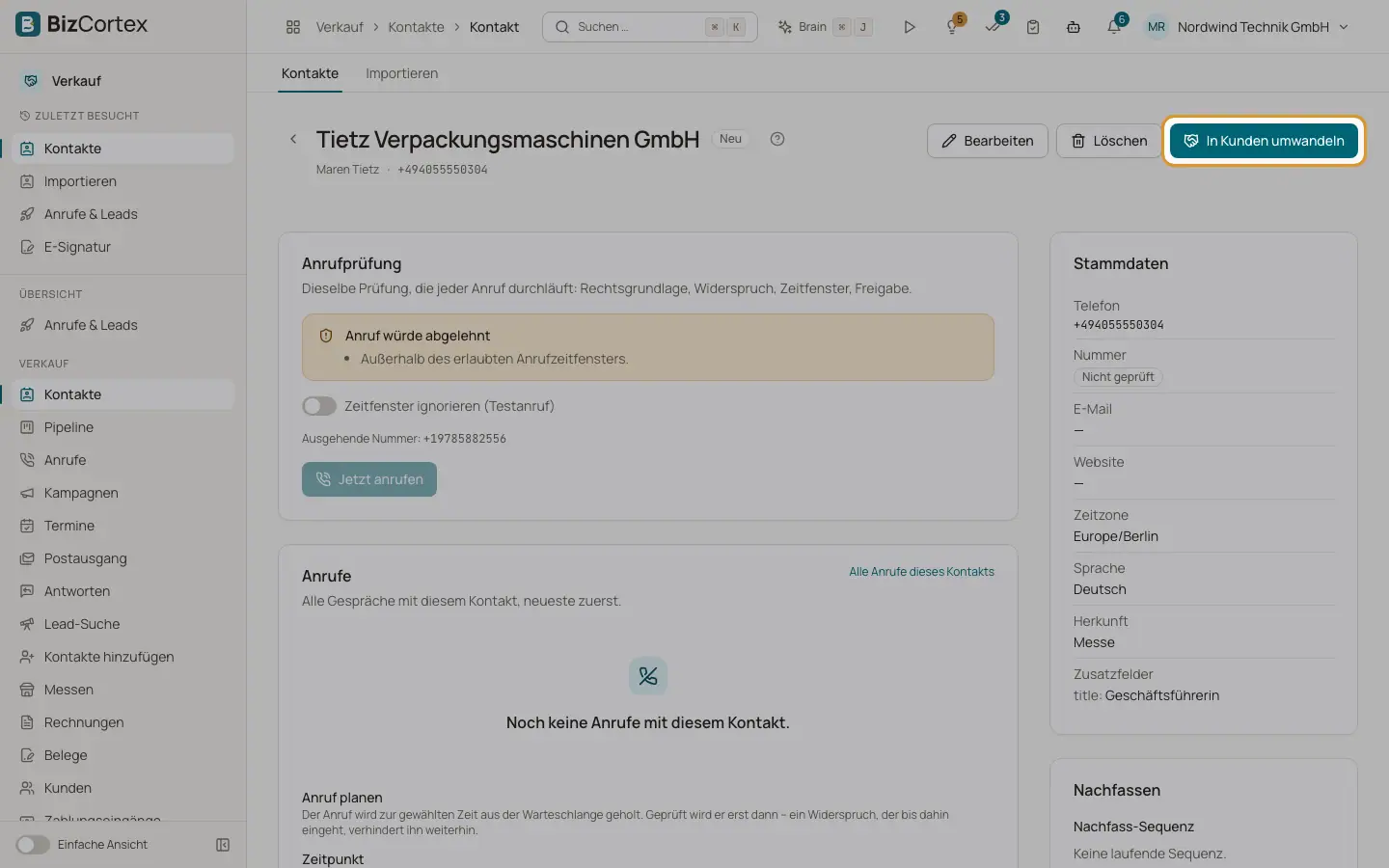 Einen Kontakt in einen Kunden umwandeln