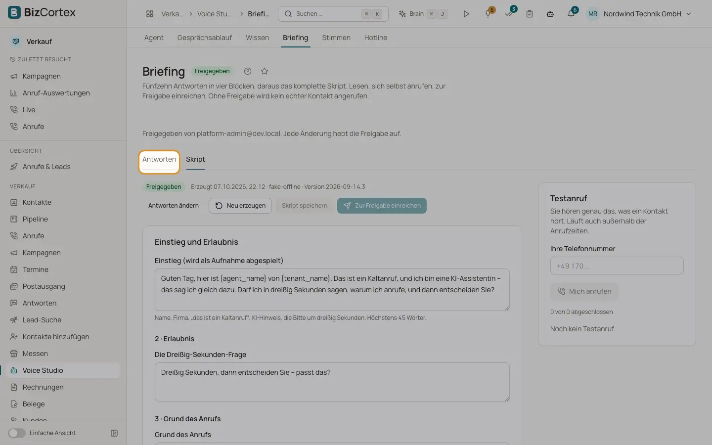 Voice Studio: Briefing und Freigabe des Skripts