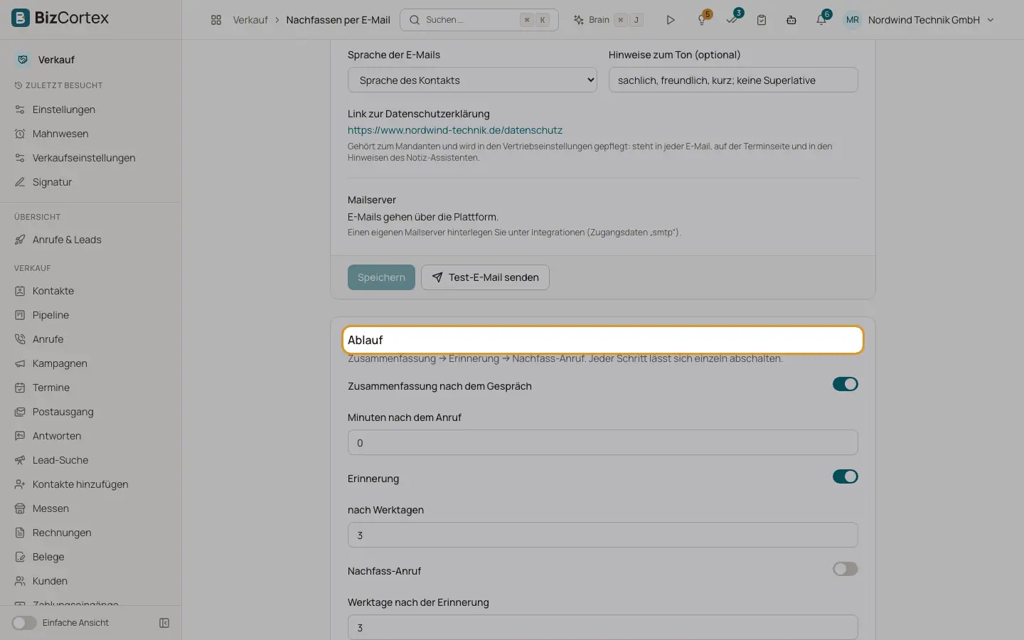 Nachfass und Termin EMails des Vertriebsagenten
