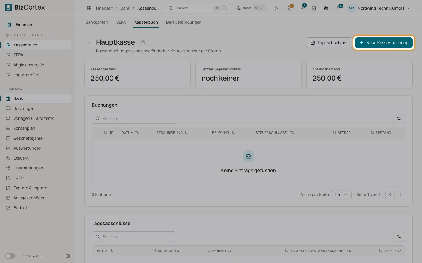 Kassenbuchungen, Stornos und Tagesabschluss