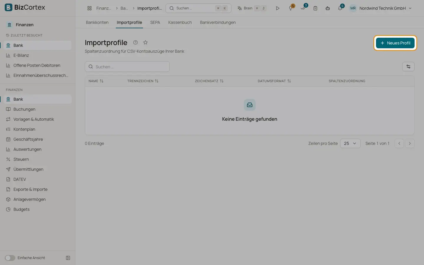 CSV Importprofile