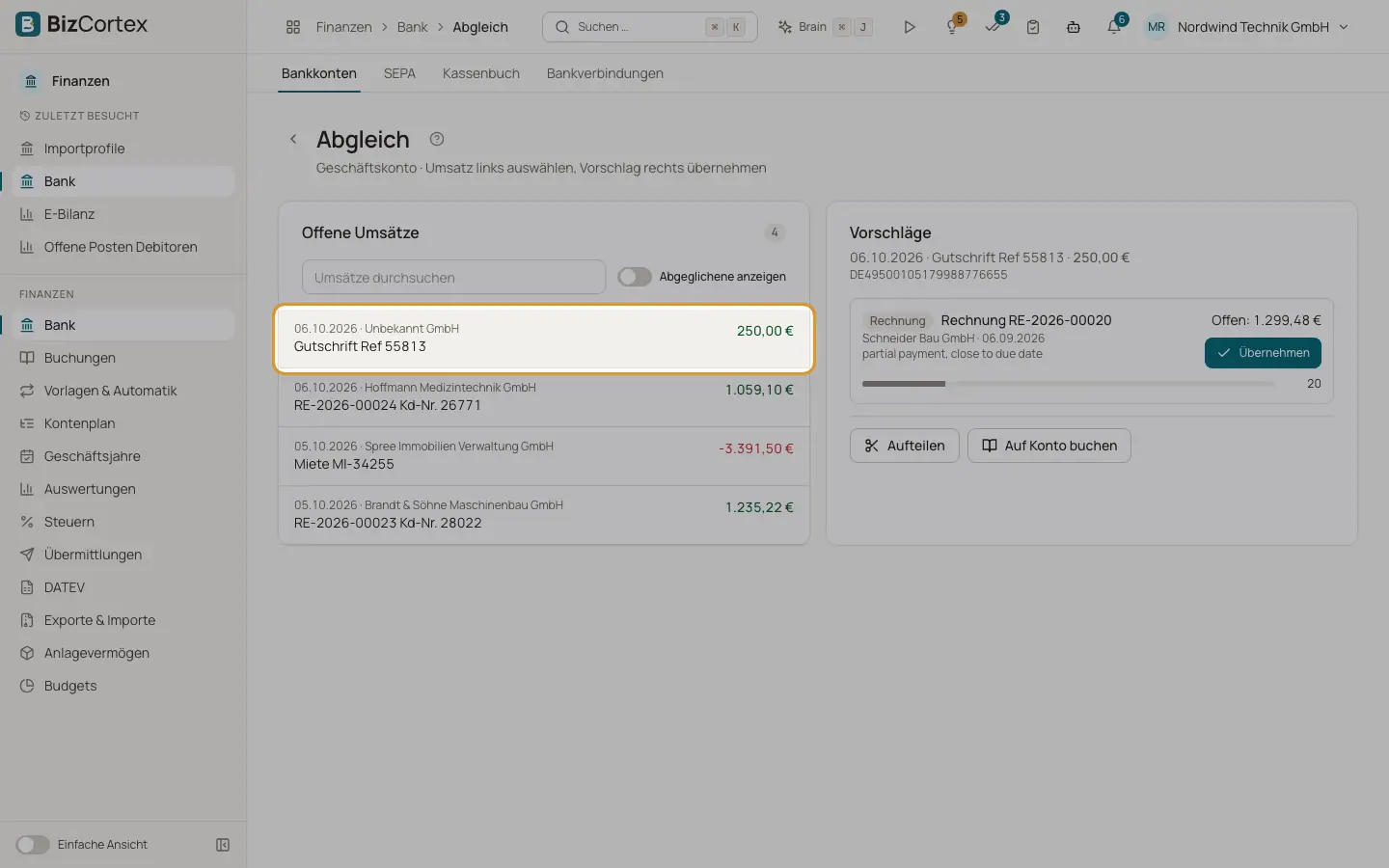 Bankumsätze abgleichen