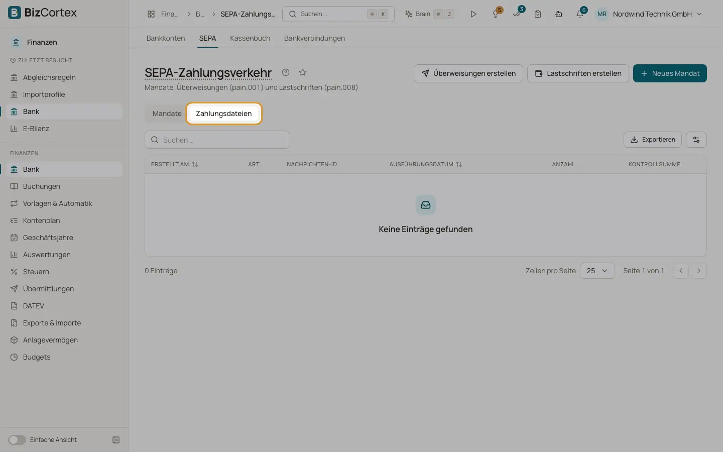 Zahlungsdateien: herunterladen oder an die Bank senden