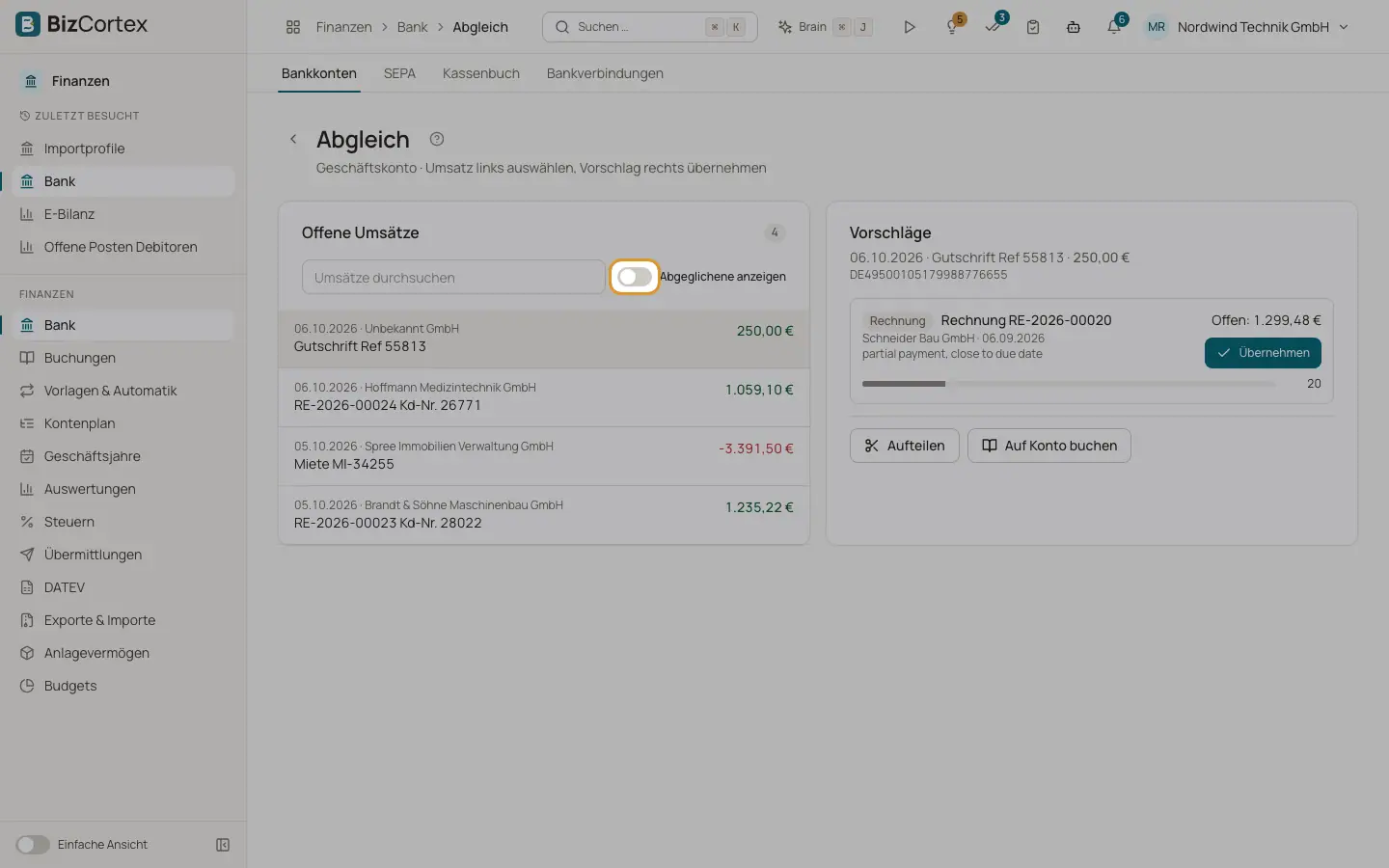 Abgleich aufheben