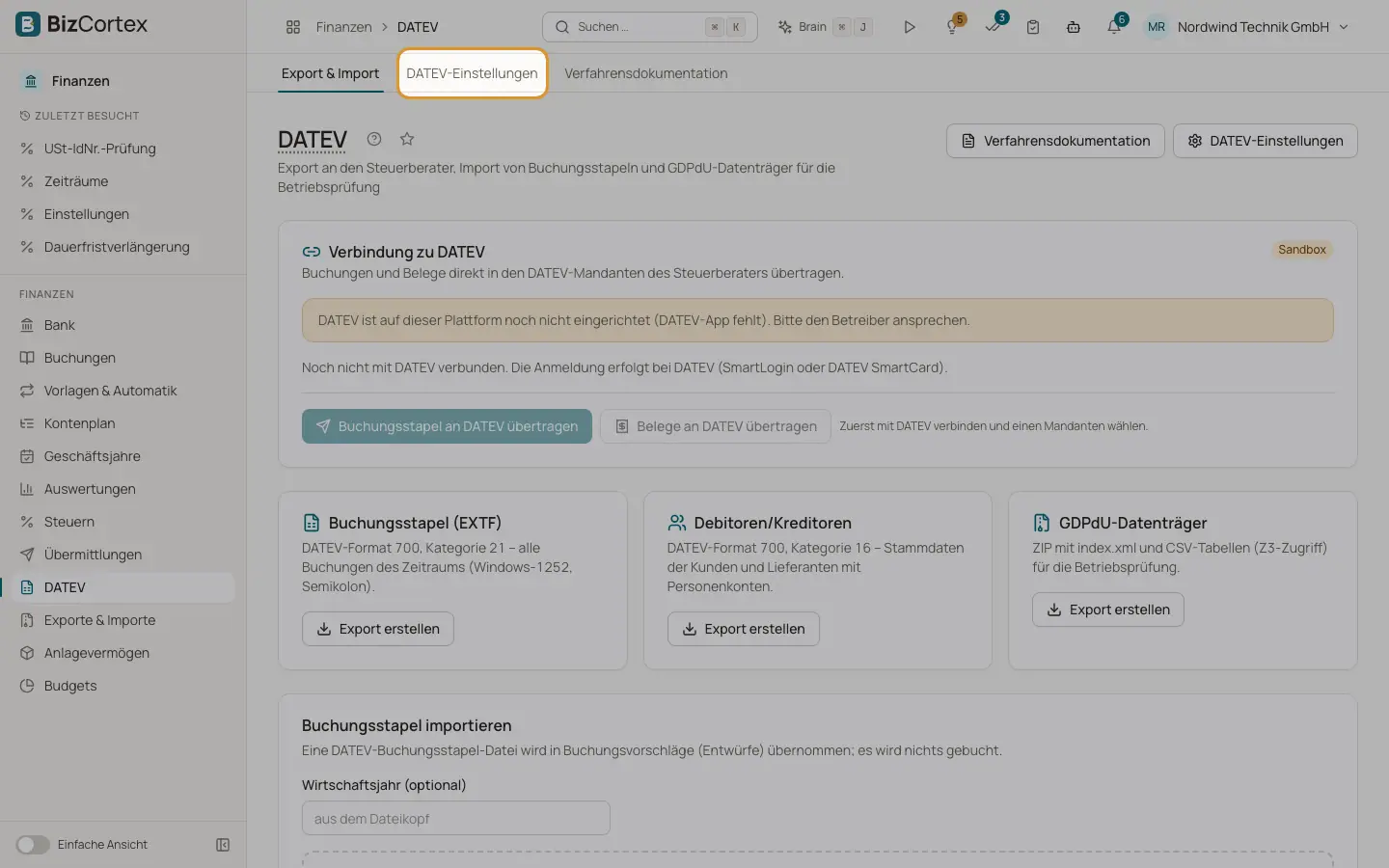 DATEV Export, Import und Verbindung