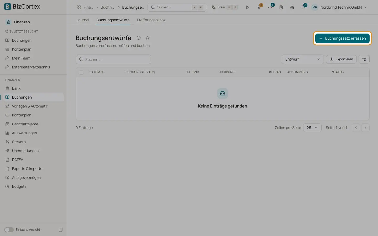 Buchungsentwürfe und der Buchungseditor