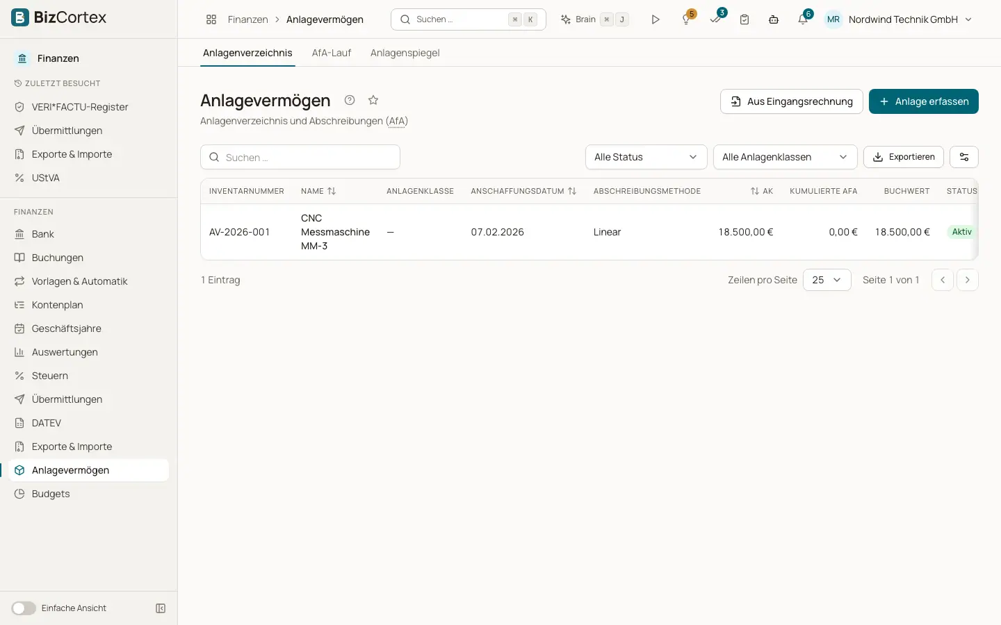 Anlagenverzeichnis