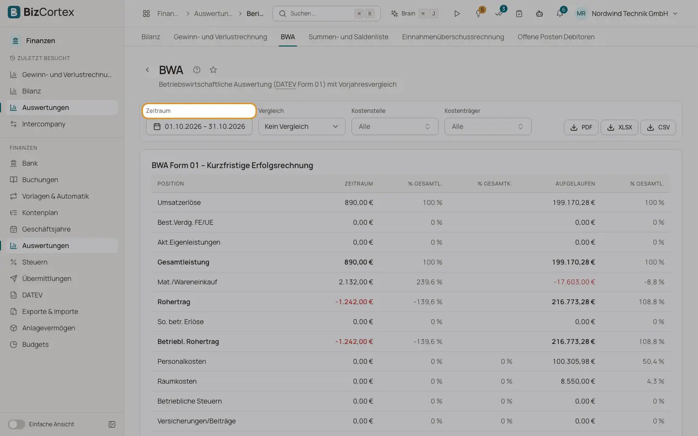 BWA (betriebswirtschaftliche Auswertung)