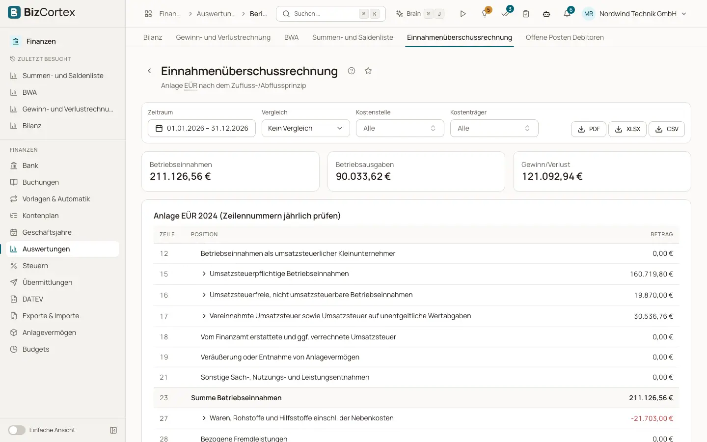 Einnahmenüberschussrechnung (EÜR)