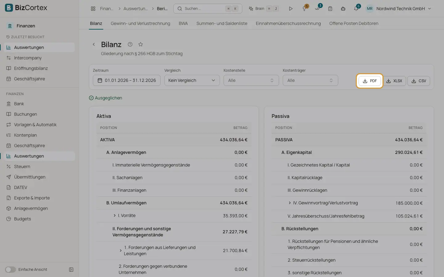 Exportformate der Auswertungen