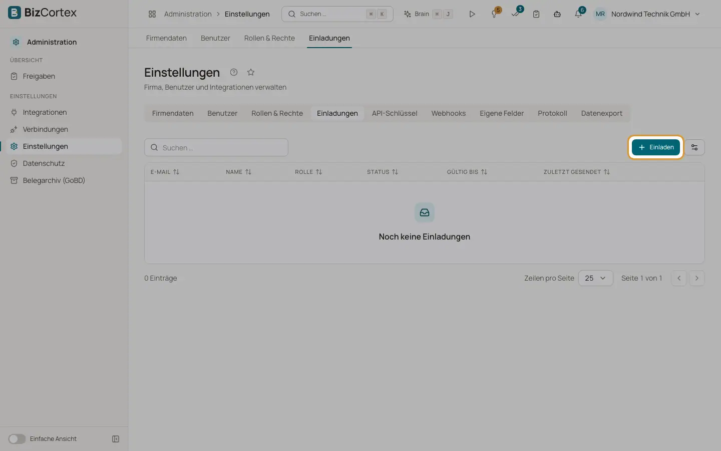 Einladungen: einer Firma beitreten und das Team einladen