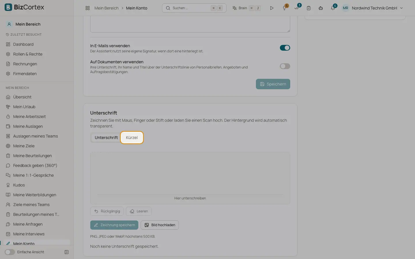 Unterschrift und Kürzel