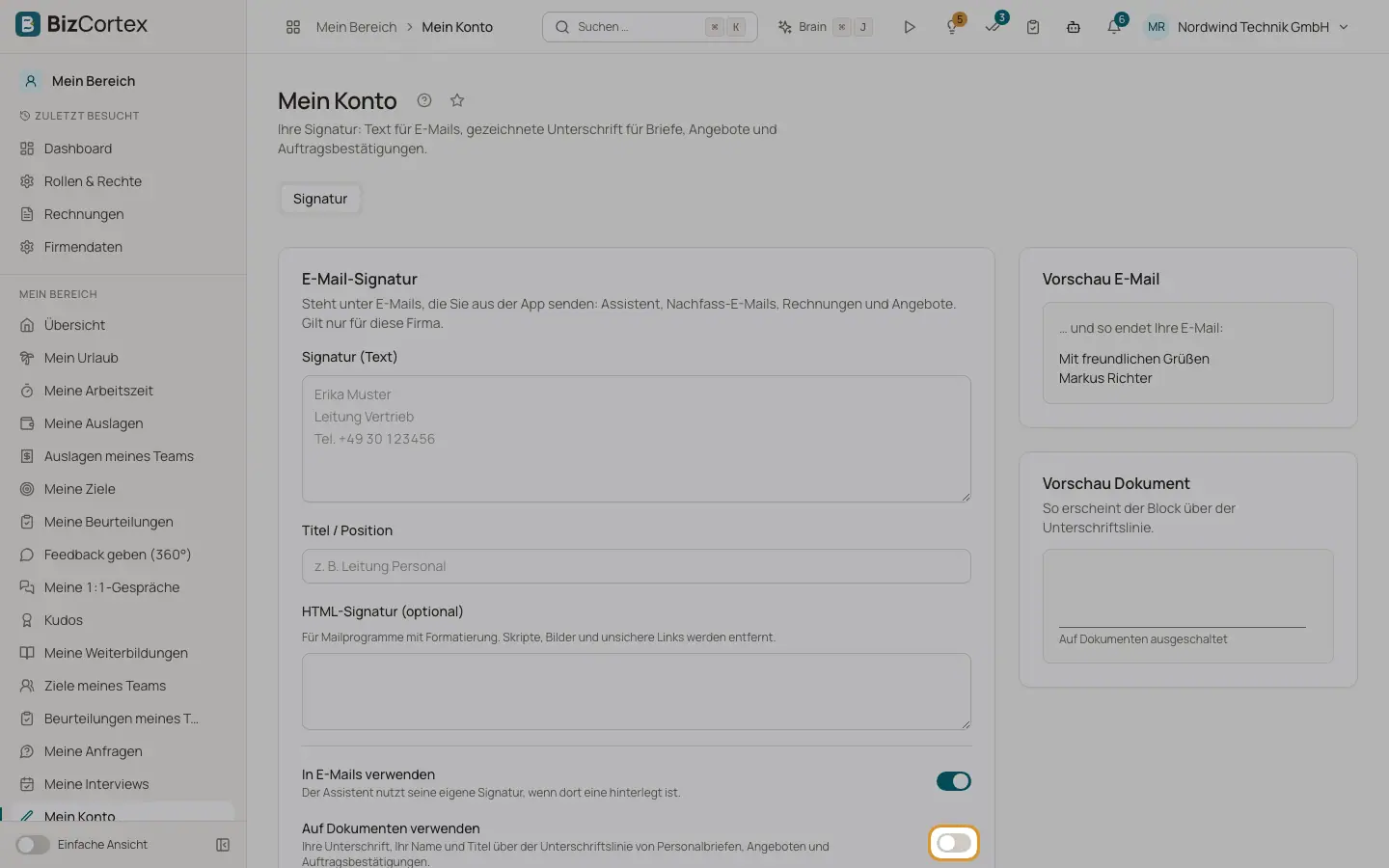 Wo Ihre Signatur verwendet wird