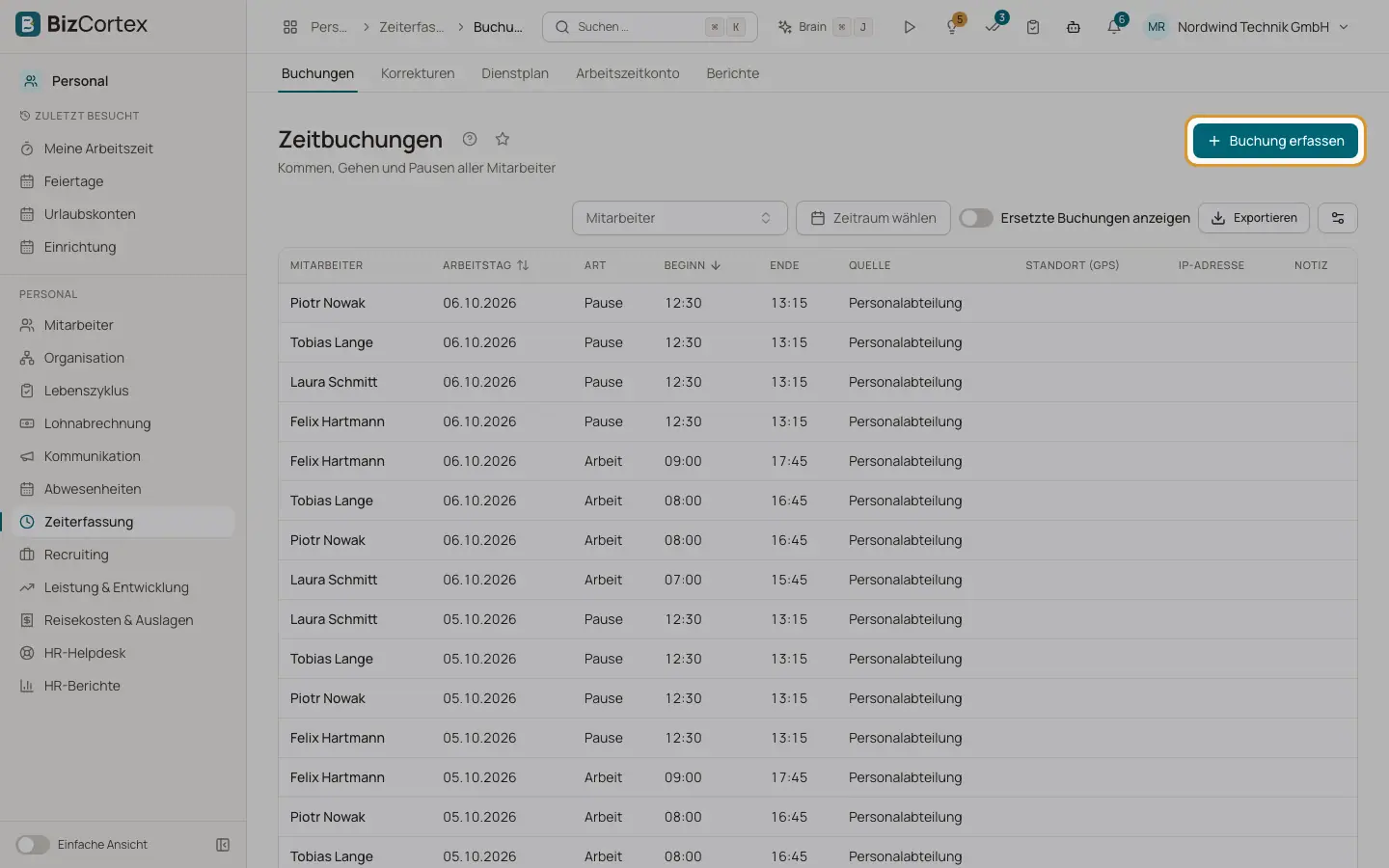 Zeitbuchungen und Korrekturen