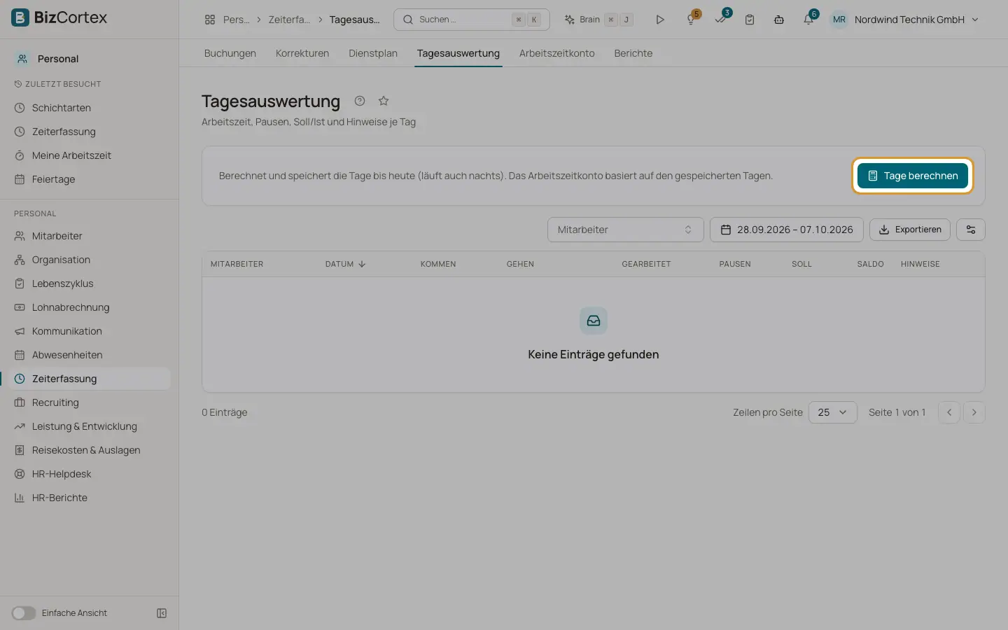Tagesauswertung und Arbeitszeitkonto