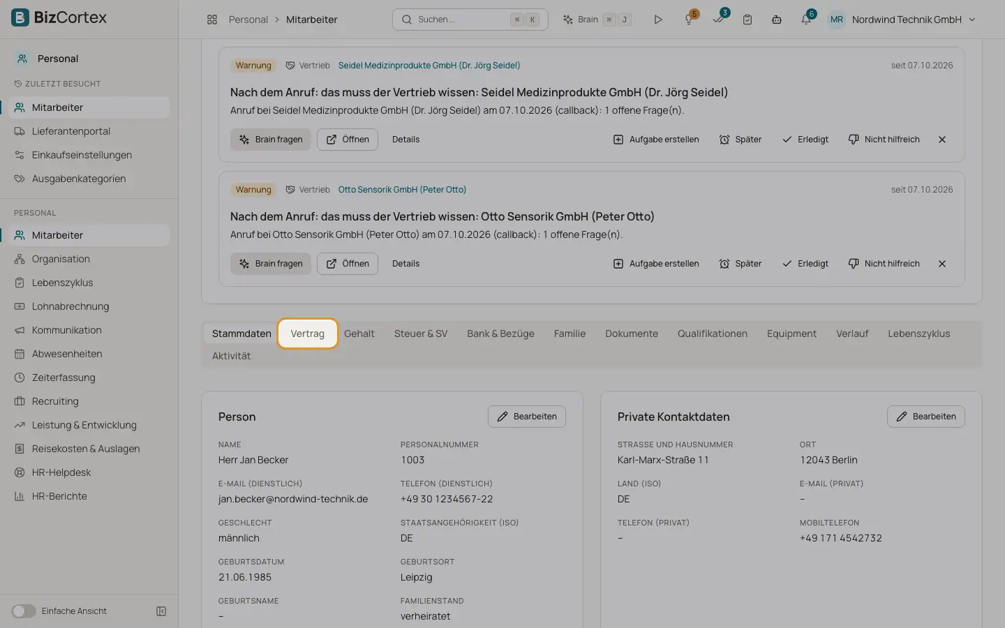 Der Mitarbeiterdatensatz und seine Reiter
