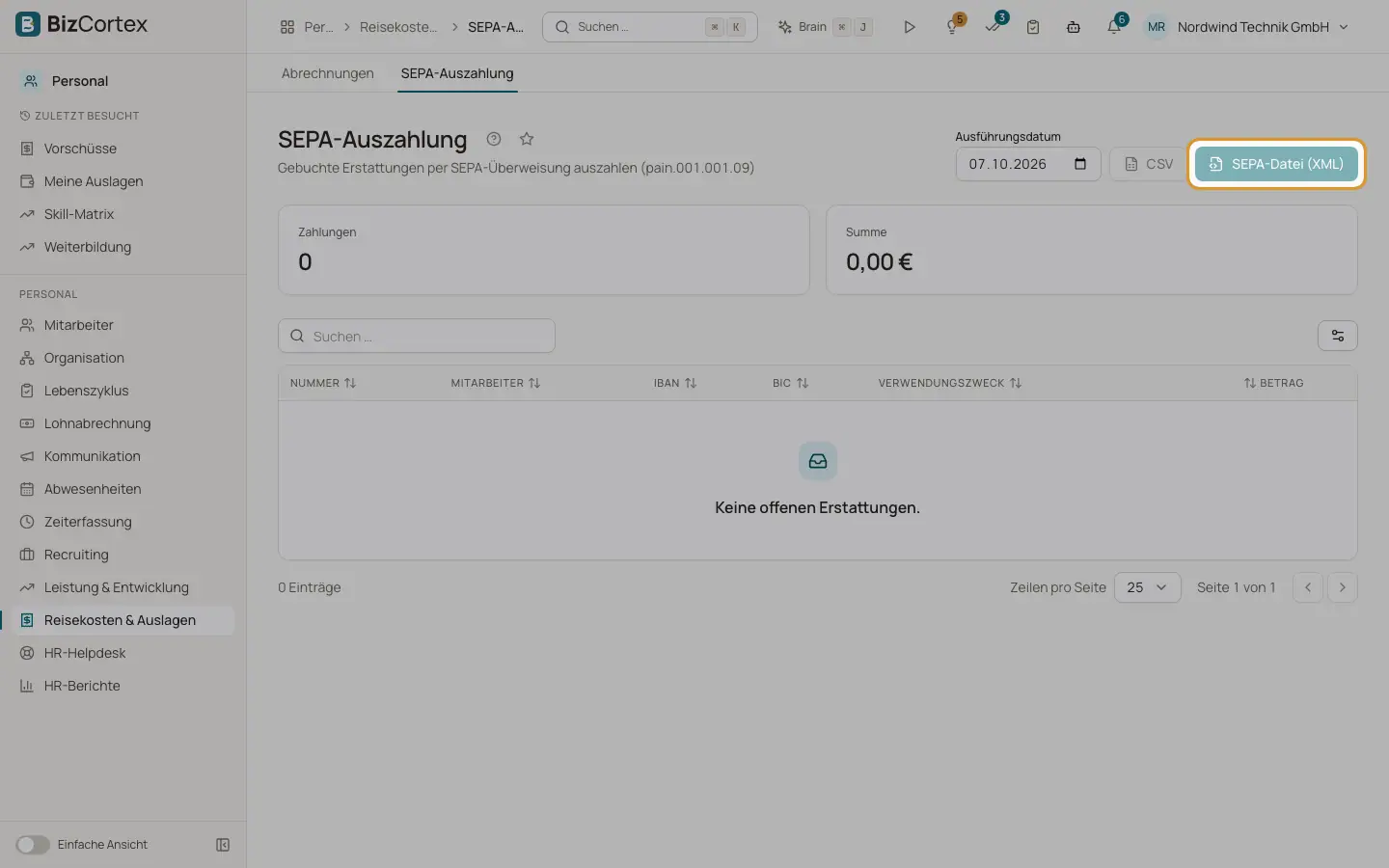 SEPA Auszahlung von Erstattungen