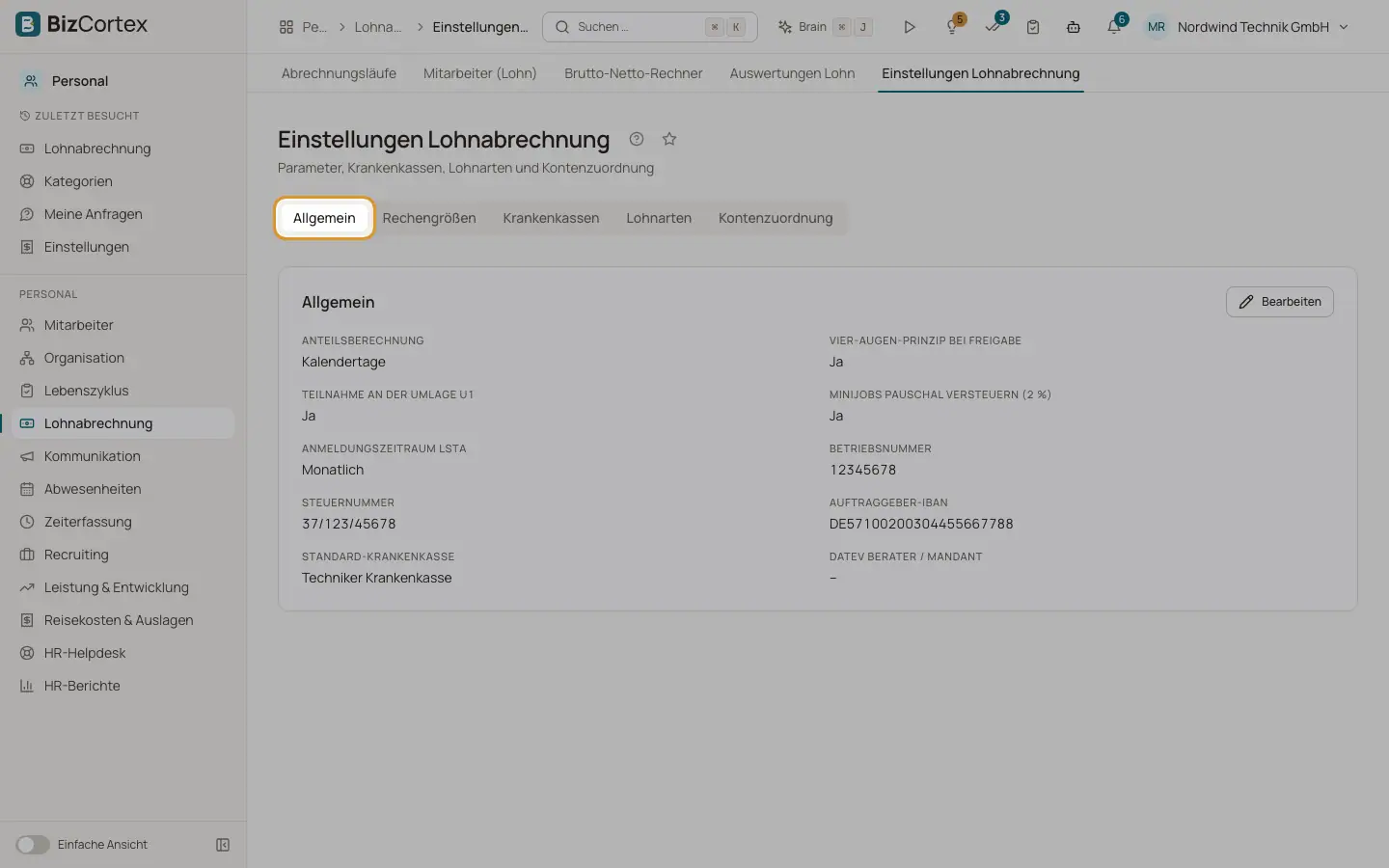 Einstellungen der Lohnabrechnung