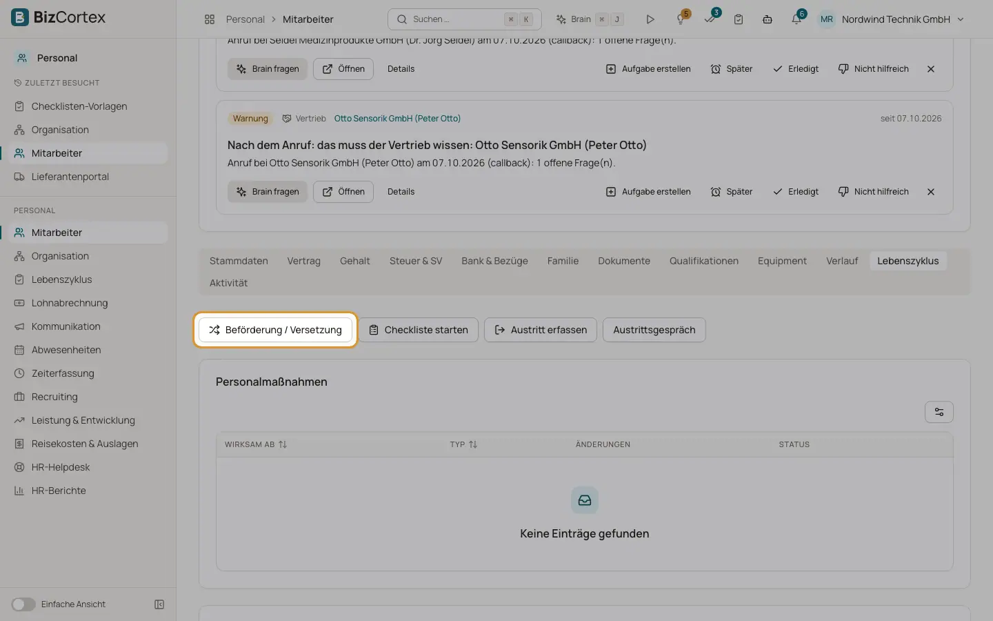 Personalmaßnahmen: Beförderungen, Versetzungen, Austritte und Wiedereinstellungen