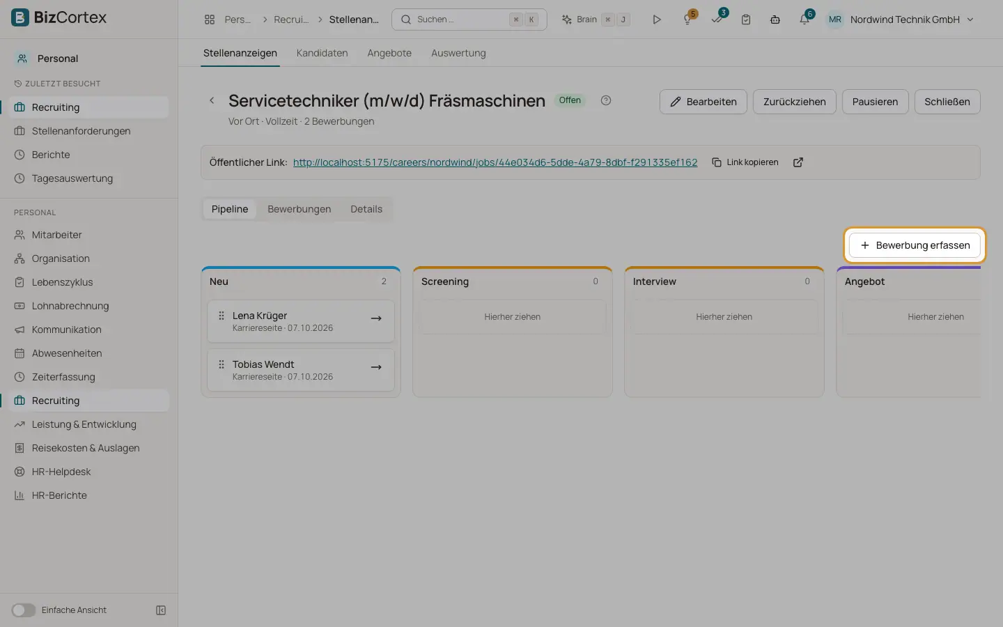 Pipeline, Bewerbungen und Interviews