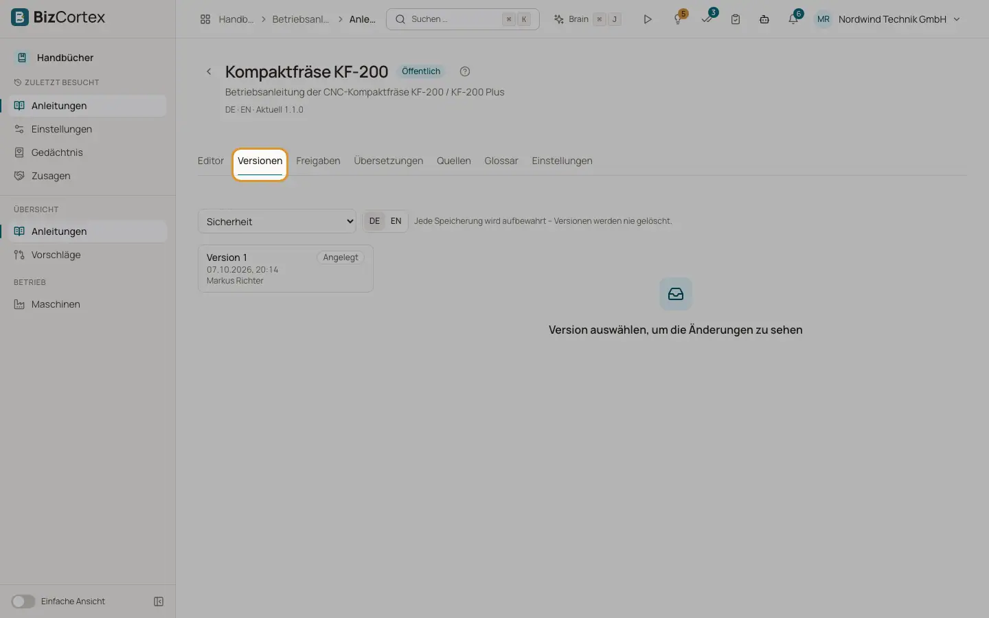 Reiter Versionen: Verlauf einer Seite