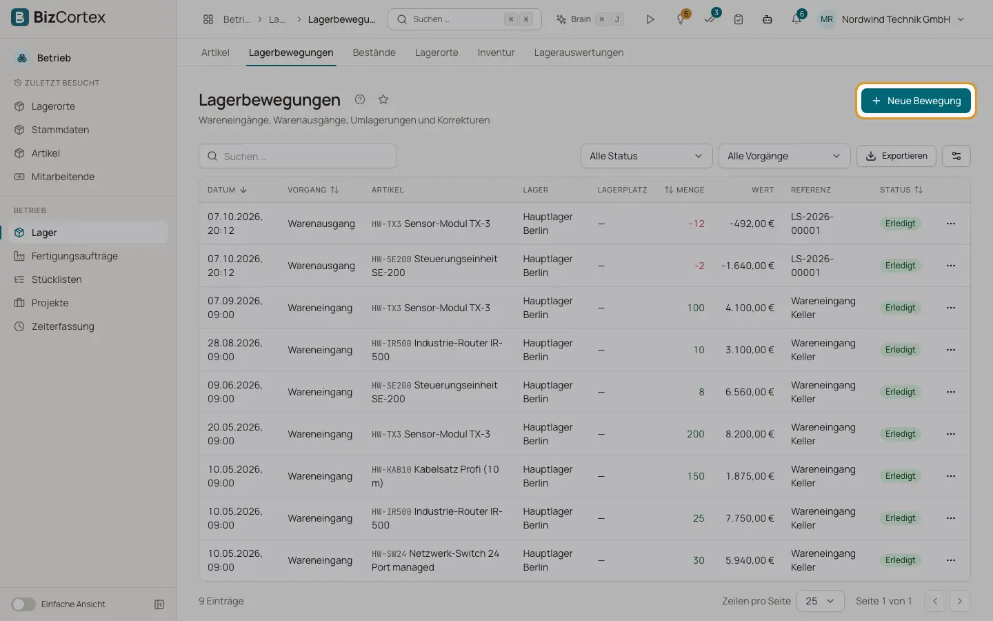 Lagerbewegungen