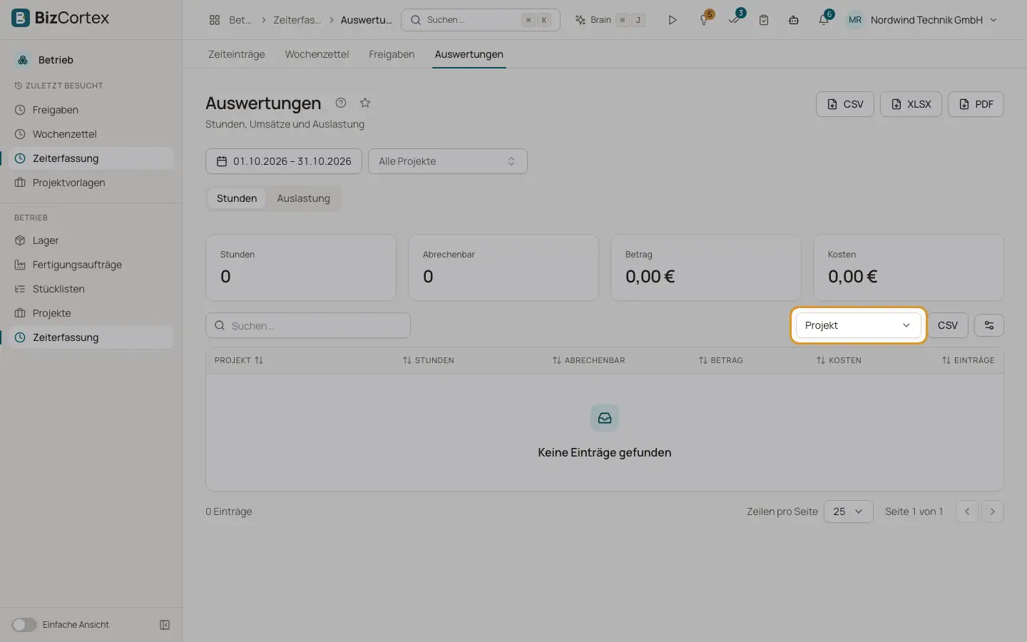 Auswertungen der Zeiterfassung