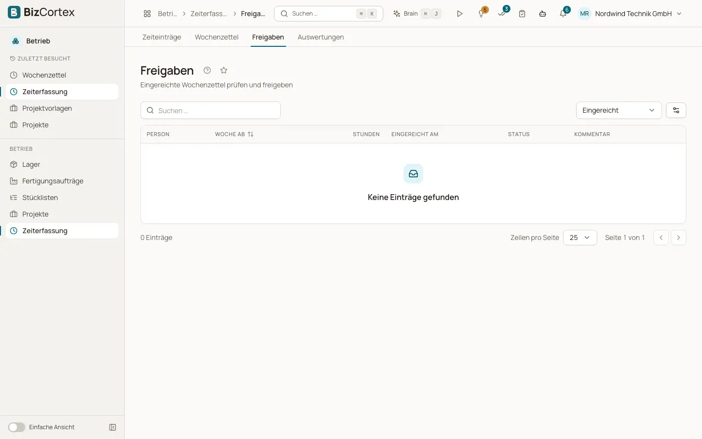 Freigabe von Wochenzetteln