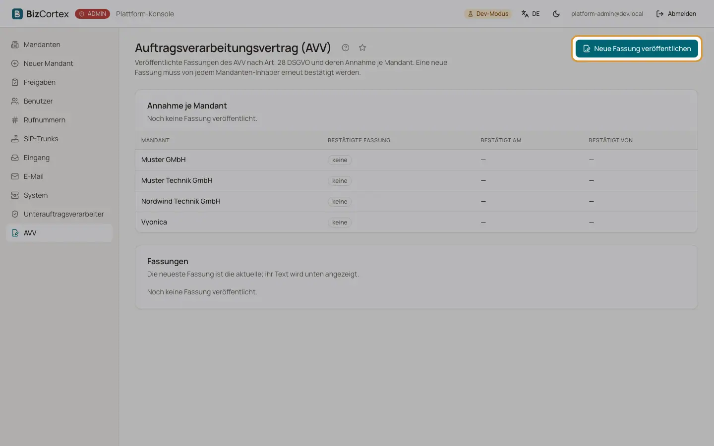 Fassungen des Vertrags zur Auftragsverarbeitung