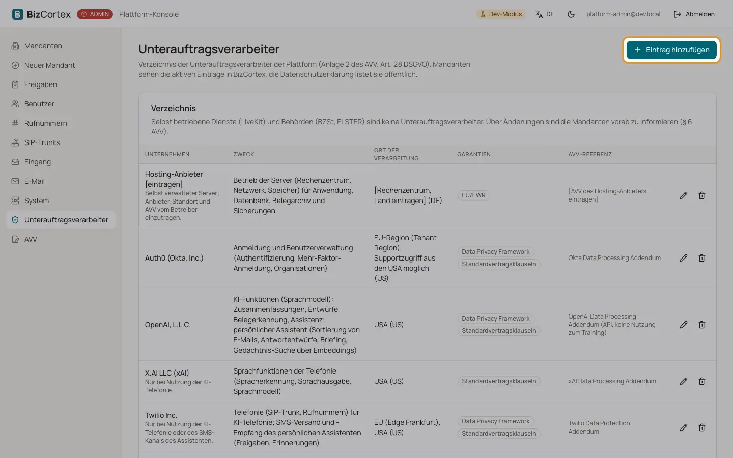 Unterauftragsverarbeiter
