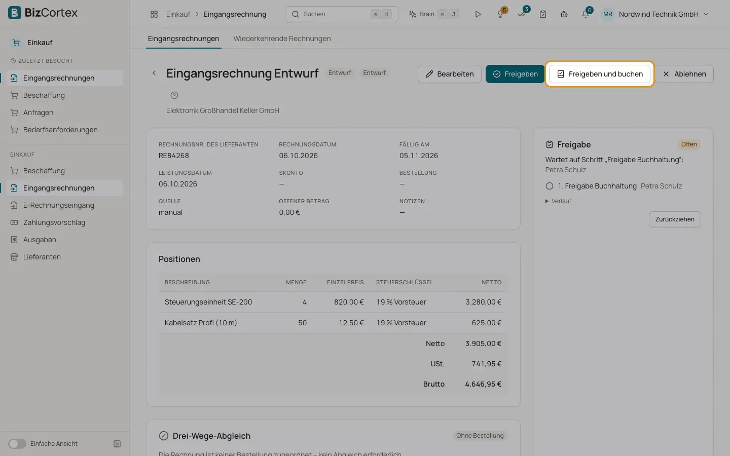 Eingangsrechnungen freigeben und buchen