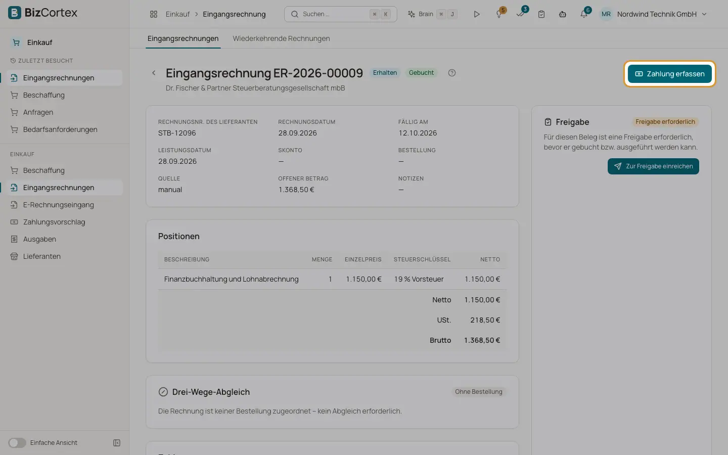 Zahlungen zu Eingangsrechnungen und Skonto