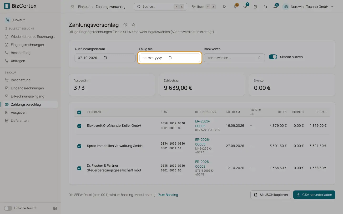 Zahlungsvorschlag