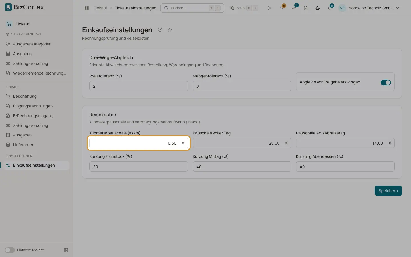Einkaufseinstellungen