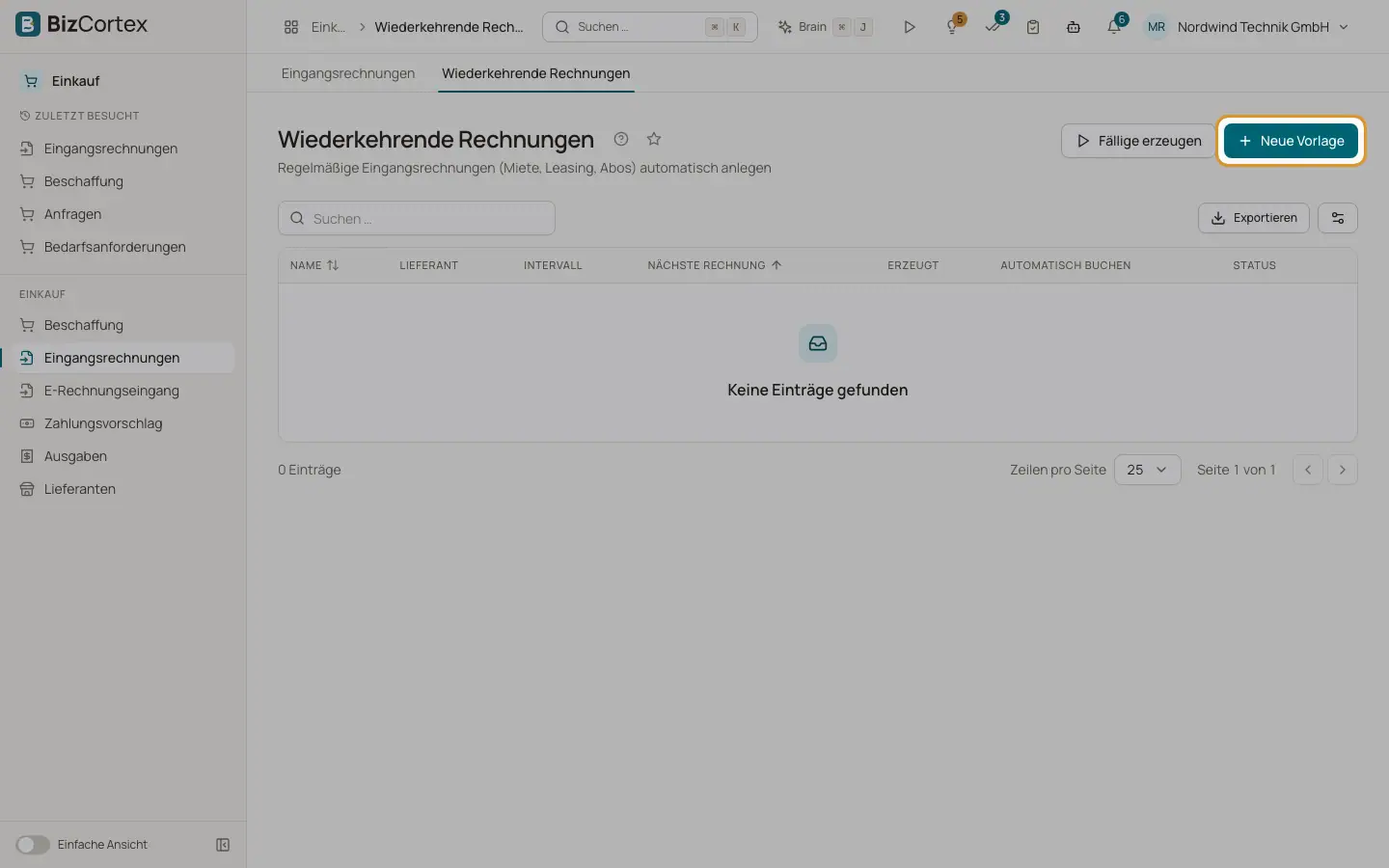 Wiederkehrende Eingangsrechnungen