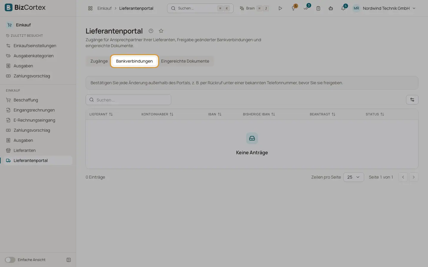 Änderungen der Bankverbindung von Lieferanten