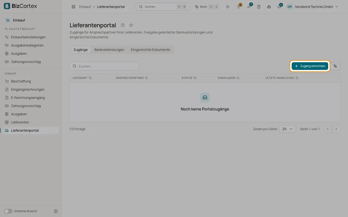 Lieferantenportal: Lieferanten Zugang geben