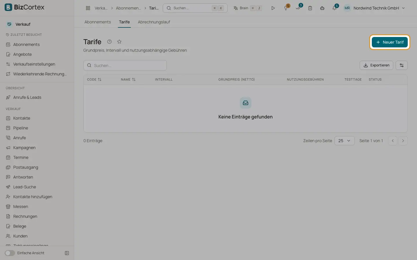 Tarife und Messgrößen