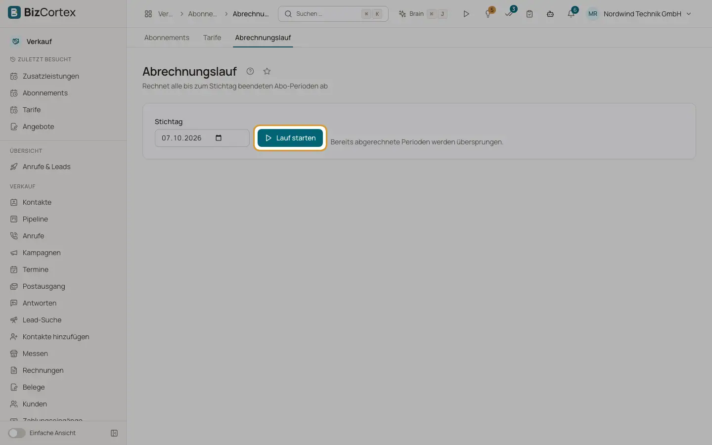 Nutzungsereignisse und der Abrechnungslauf