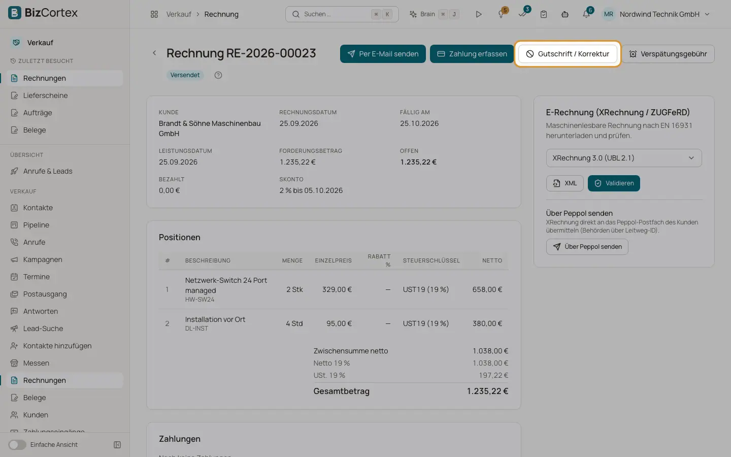 Gutschriften und Stornierungen